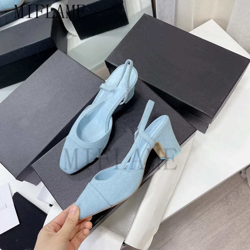 2021 Women Tweed Thick Heel Pumps Elegant Brand Designer Women Bare Heel Square Toe Summer Sandals Casual Party Vacation Shoes
2021 Women Tweed Thick Heel Pumps Elegant Brand Designer Women Bare Heel Square Toe Summer Sandals Casual Party Vacation Shoes
