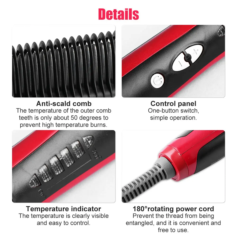 Professional Hair Straightener Comb Durable Electric Straight Brush Fast Heated Ceramic Straightening Styler Tool |