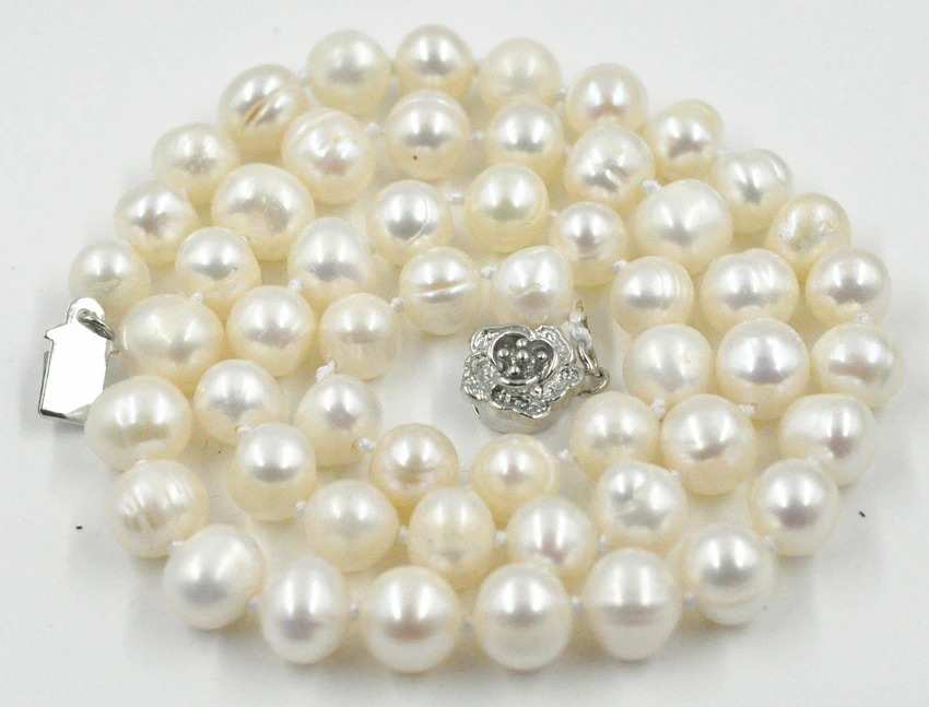 

Ожерелье с белым пресноводным культивированным жемчугом 7-8 мм, ювелирные цепи с серебряной застежкой ААА для женщин, ожерелье жемчужное ожерелье