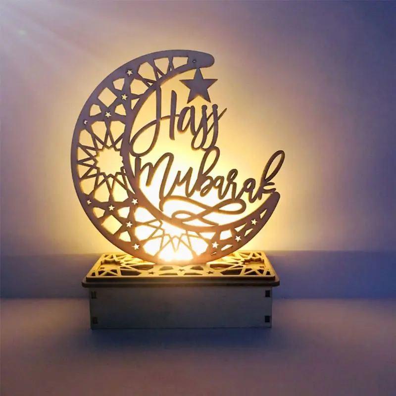 New Wooden Ramadan Eid Mubarak Moon Star Islam Hajj Mubarak Hanging Pendant Plate With LED String Lights Ornament Home Party DIY
New Wooden Ramadan Eid Mubarak Moon Star Islam Hajj Mubarak Hanging Pendant Plate With LED String Lights Ornament Home Party DIY