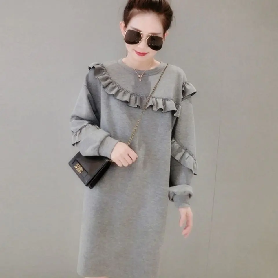 YIZZHOY Spring Autumn New Women Round Neck Loose Medium Length Fashion Lotus Leaf Edge Sweater Casual Solid Long Sleeve Dress
YIZZHOY Spring Autumn New Women Round Neck Loose Medium Length Fashion Lotus Leaf Edge Sweater Casual Solid Long Sleeve Dress