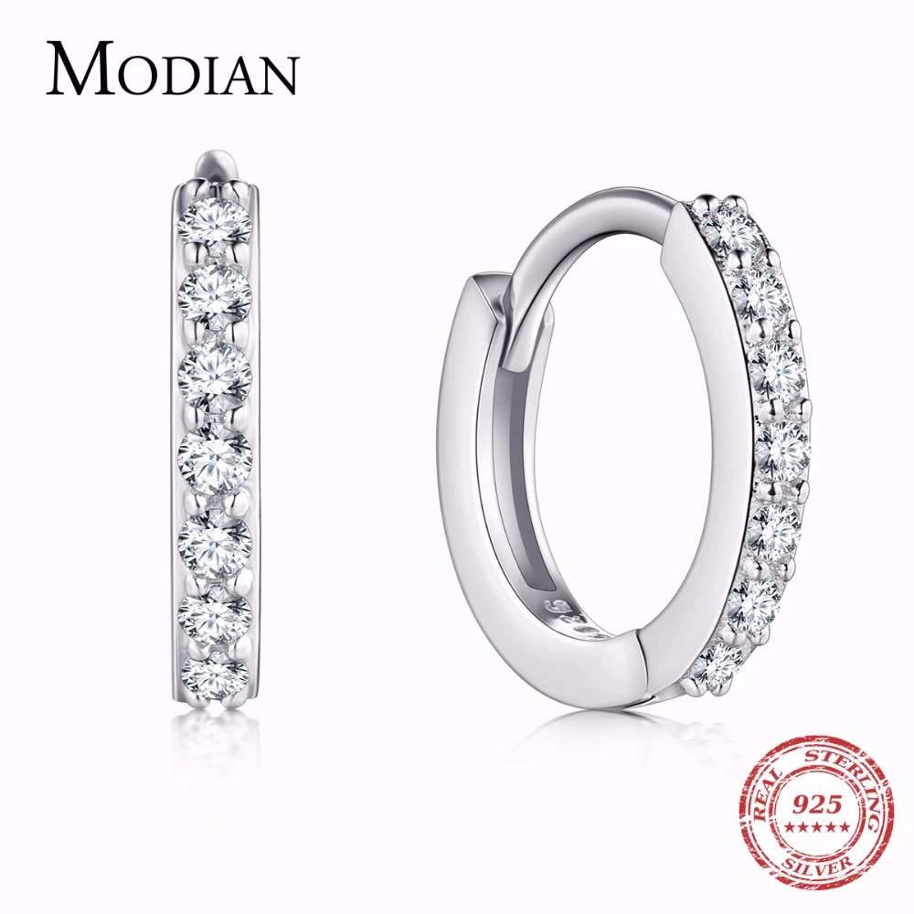 Серьги кольца маленькие из серебра 925 пробы с 5 Австрийскими кристаллами|earrings