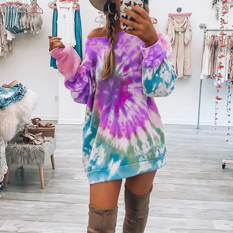 2020 Women Rainbow Tie Dye Print Mini Dress Autumn O-Neck Long Sleeve Sweatshirt Dress Female Loose Straight Streetwear Dress
2020 Women Rainbow Tie Dye Print Mini Dress Autumn O-Neck Long Sleeve Sweatshirt Dress Female Loose Straight Streetwear Dress