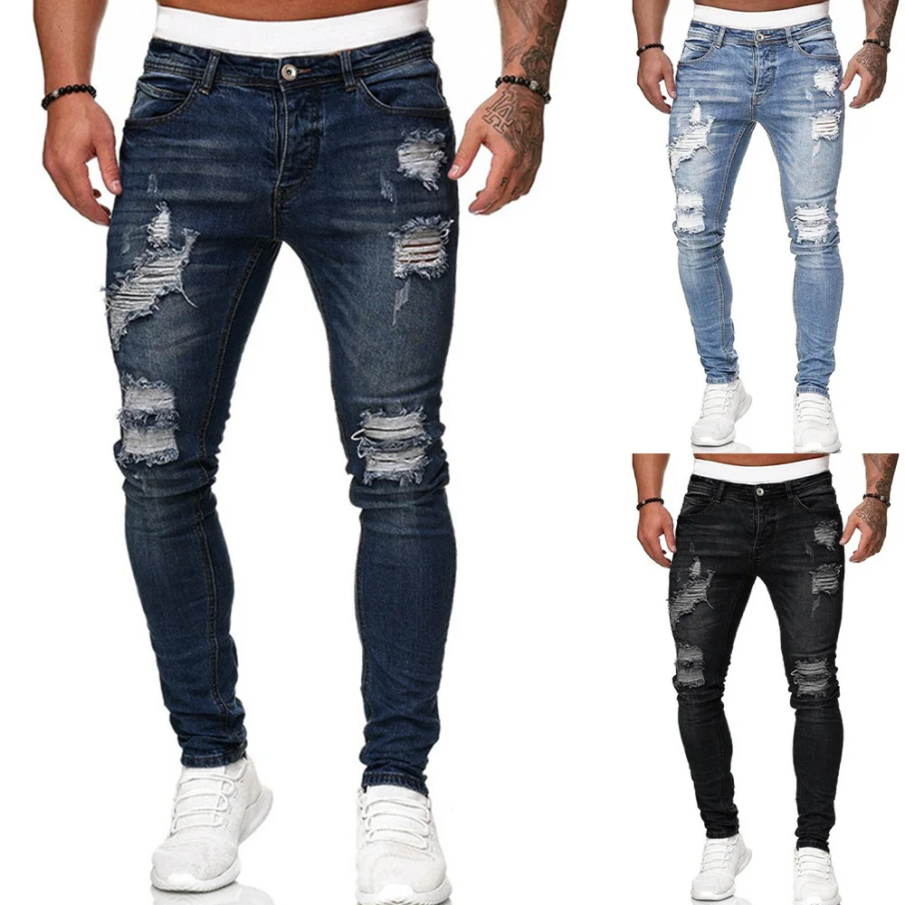 Men's Ripped Solid Color Jeans Summer Lightweight Casual Hole Denim Pencil Long Pants Male Fashion Skinny Street Trousers D30
Men's Ripped Solid Color Jeans Summer Lightweight Casual Hole Denim Pencil Long Pants Male Fashion Skinny Street Trousers D30