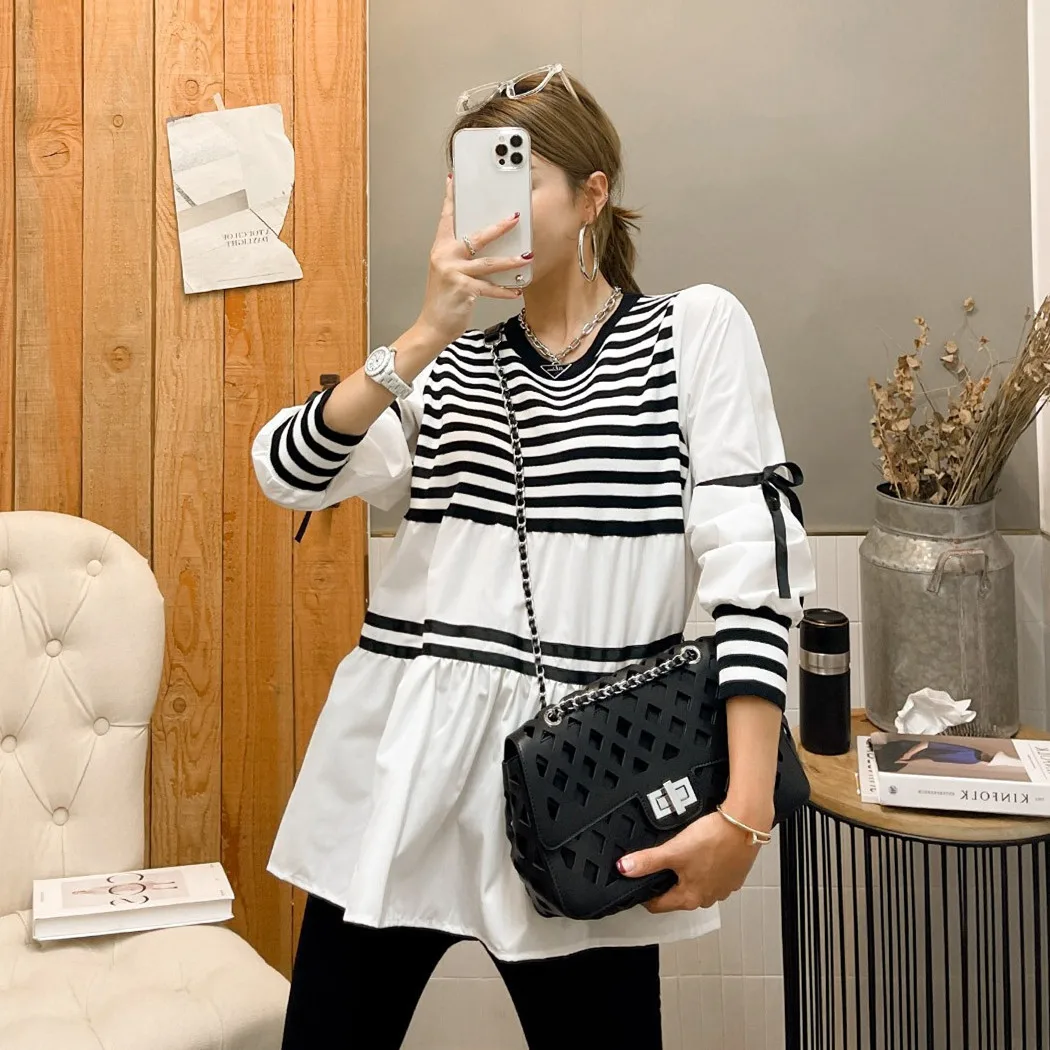 SuperAen Autumn/winter Fashion Tie Bow Sleeve O Neck Striped Patchwork Shirt Women
SuperAen Autumn/winter Fashion Tie Bow Sleeve O Neck Striped Patchwork Shirt Women