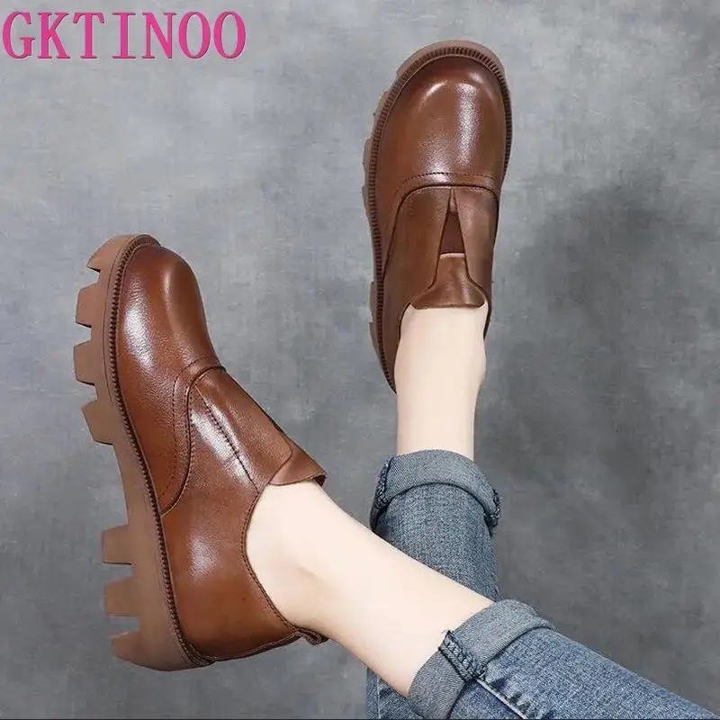 GKTINOO Women Genuine Leather Wedges Shoes Spring New British Style Retro Handmade Round Toe Slip on Platform Casual Shoes Woman
GKTINOO Women Genuine Leather Wedges Shoes Spring New British Style Retro Handmade Round Toe Slip on Platform Casual Shoes Woman