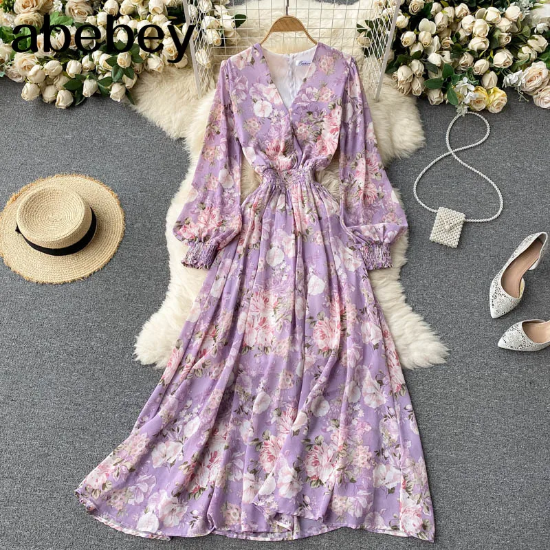 Women Bohemian Floral Dress Korean Puff Sleeve V Neck A-line Dresses Spring Casual Vacation Print Ruffles Long Dress
Women Bohemian Floral Dress Korean Puff Sleeve V Neck A-line Dresses Spring Casual Vacation Print Ruffles Long Dress