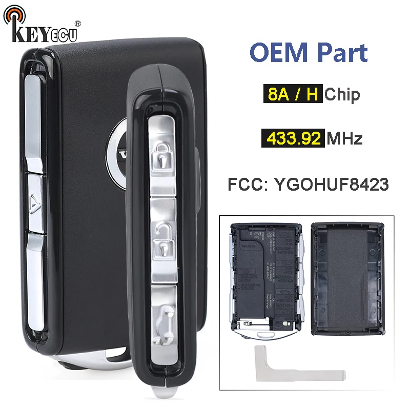 KEYECU 2 PCS / 1 SET 433.92MHz FSK 8A / H Chip YGOHUF8423 OEM Smart Remote Key Fob for Volvo S90 XC40 XC60 XC90 V60 V90 2015-20
KEYECU 2 PCS / 1 SET 433.92MHz FSK 8A / H Chip YGOHUF8423 OEM Smart Remote Key Fob for Volvo S90 XC40 XC60 XC90 V60 V90 2015-20