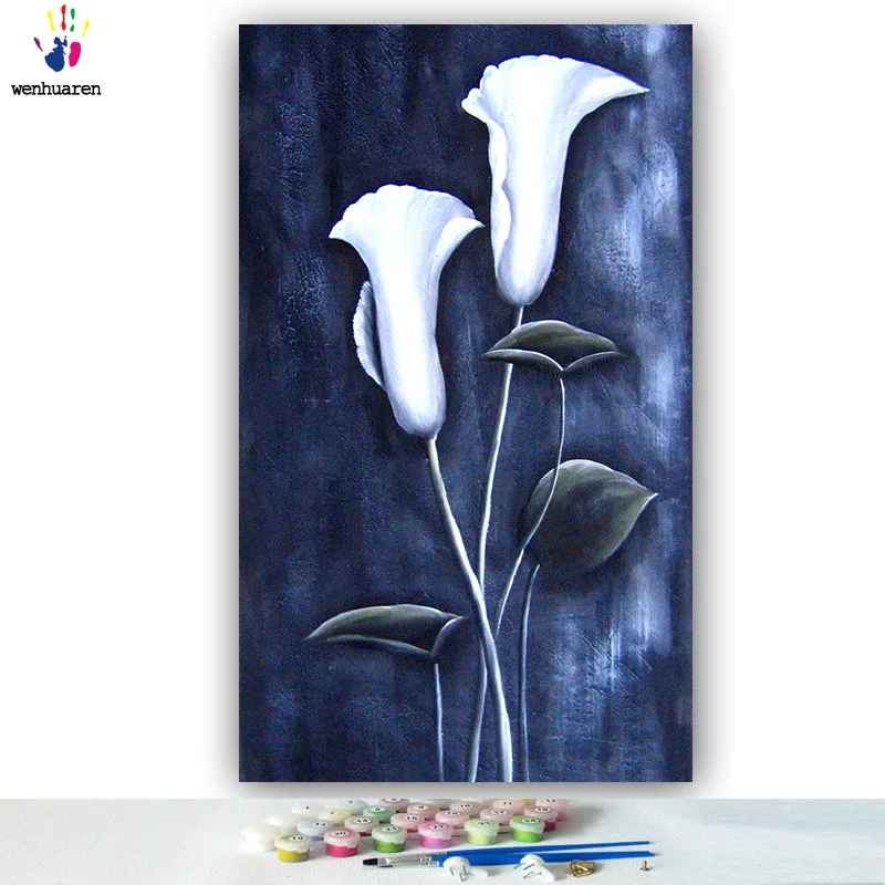 DIY colorings pictures by numbers with colors Vintage white tulip flower picture drawing painting framed Home | Дом и сад