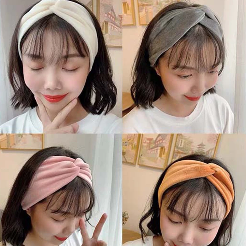 

Winter Plush Cross Velvet Headbands For Women Girls Warm Solid Soft Twisted Knot Cotton Hairbands Turban Hair Accessories