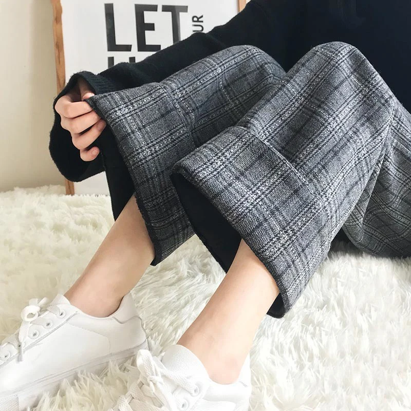 Женские шерстяные клетчатые брюки Heydress эластичные с высокой талией и широкими штанинами размера плюс Осень