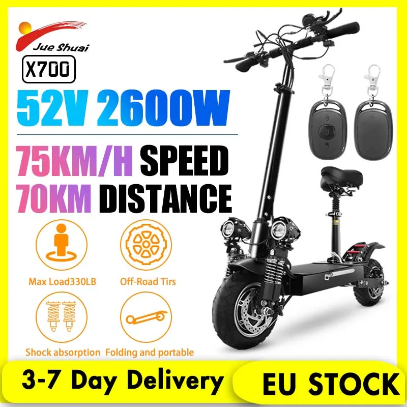 EU STOCK 70KM Long Distance Electric Scooter 52V 20A Lithium Battery Folding E Scooter 52V 2600W Dual Motor Patinete Elétrico
EU STOCK 70KM Long Distance Electric Scooter 52V 20A Lithium Battery Folding E Scooter 52V 2600W Dual Motor Patinete Elétrico