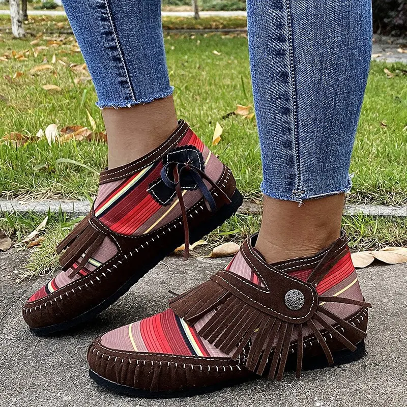Women Tassel Stripe Ankle Boots 2020 Women's Sewing Warm Woman Flats Female Shoe Ladies Casual Hook Loops Footwear Plus Size 43
Women Tassel Stripe Ankle Boots 2020 Women's Sewing Warm Woman Flats Female Shoe Ladies Casual Hook Loops Footwear Plus Size 43