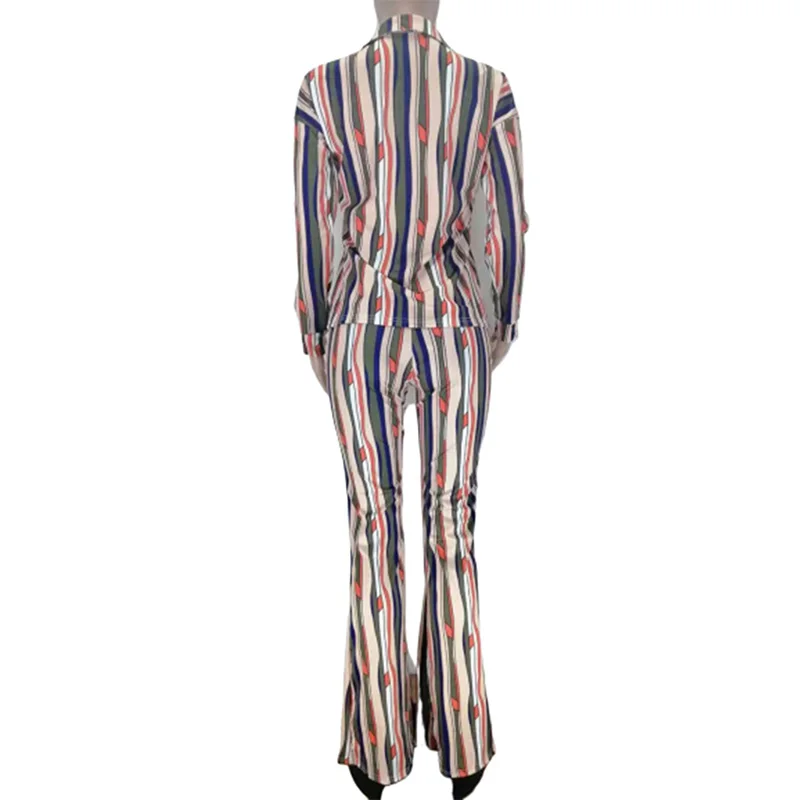 Colorful Striped Print Two Piece Tracksuit Women Turn Down Collar Long Sleeve Blouse And Wide Leg Pant Sweatsuit Casual Outfits
Colorful Striped Print Two Piece Tracksuit Women Turn Down Collar Long Sleeve Blouse And Wide Leg Pant Sweatsuit Casual Outfits