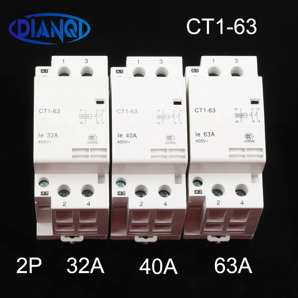 Фото CT1 63 32A 40A 63A 2P 220V/230V 50/60HZ Din rail бытовой модульный контактор переменного тока 2NO