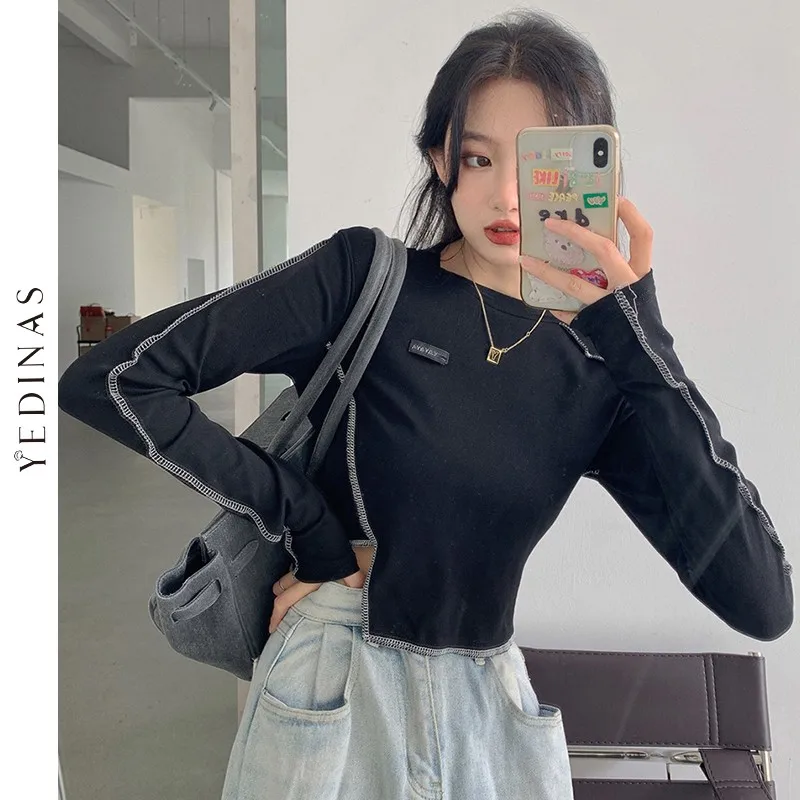 Yedinas Patchwork Irregular Crop Top Women Bright Lines Asymmetric T-shirts Sexy Slim Fit Ladies All-match Tshirts Streetwear
Yedinas Patchwork Irregular Crop Top Women Bright Lines Asymmetric T-shirts Sexy Slim Fit Ladies All-match Tshirts Streetwear