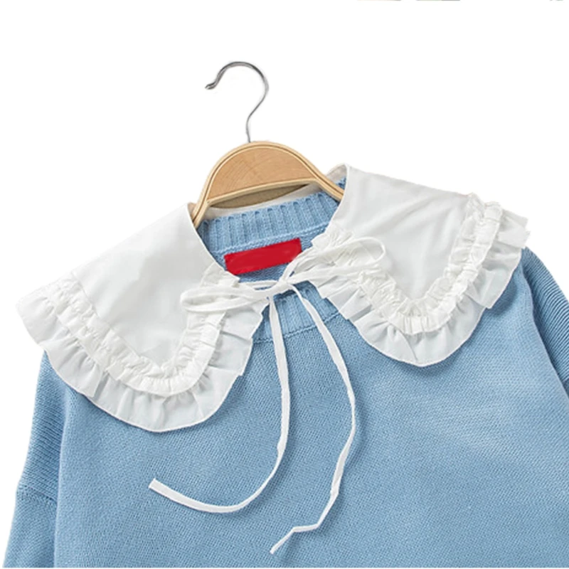 

Korean Style Women Decorative Shawl Mini Cape Double Layer Ruffles Necklace Fake Collar Ribbon Bowknot Short Poncho Capelet