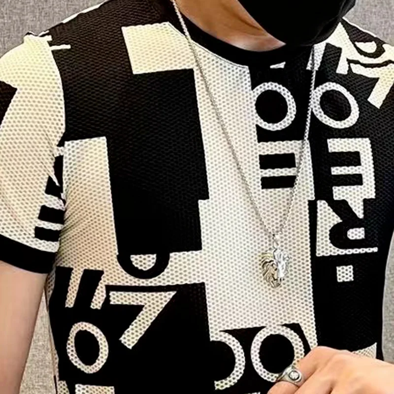 Letter Print T Shirt Men Short Sleeve Slim Casual Brand T-Shirt Velvet Hollow Ice Silk Breathable O-neck Tops Tees Male Clothing
Letter Print T Shirt Men Short Sleeve Slim Casual Brand T-Shirt Velvet Hollow Ice Silk Breathable O-neck Tops Tees Male Clothing