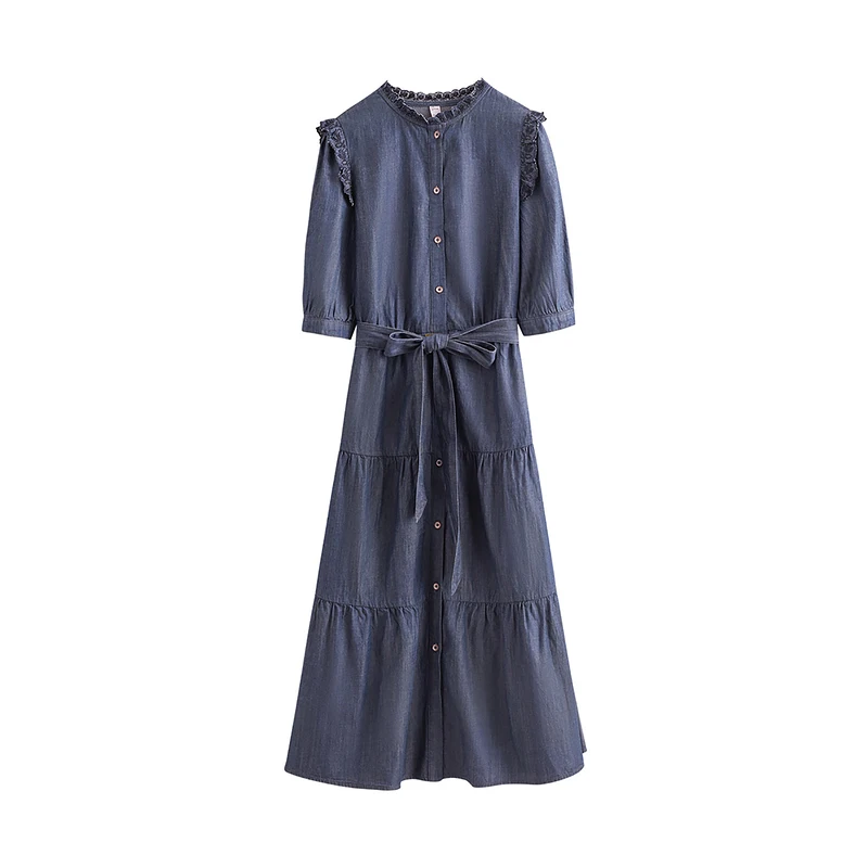 INMAN Decorative Border Dress Women Causal Style Long Artsy Embroidery Soft Lessel Jeans Blue One-Piece 
INMAN Decorative Border Dress Women Causal Style Long Artsy Embroidery Soft Lessel Jeans Blue One-Piece