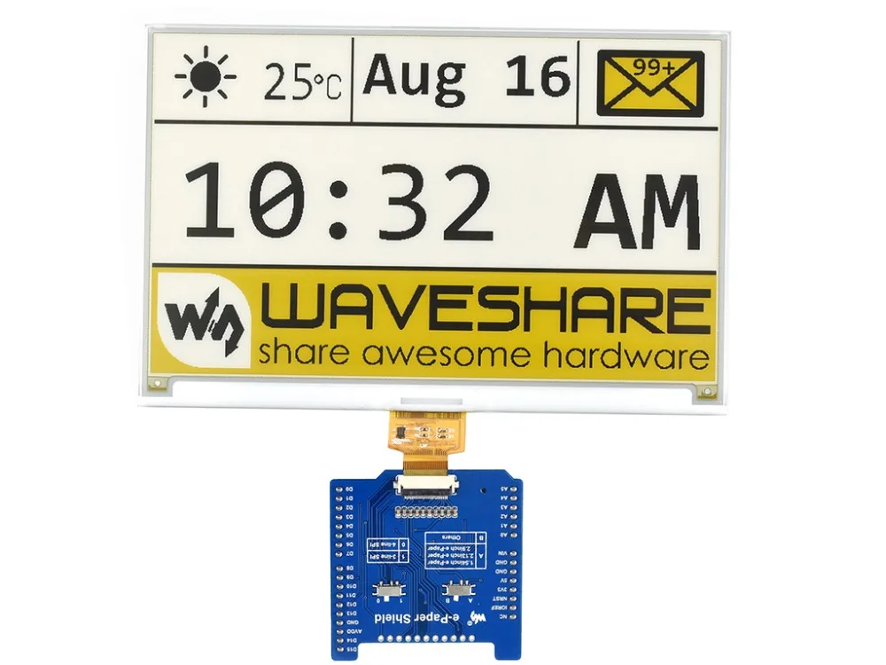 Waveshare Universal e-Paper Driver Shield for NUCLEO/Ard, supports various Waveshare SPI e-Paper raw panels
Waveshare Universal e-Paper Driver Shield for NUCLEO/Ard, supports various Waveshare SPI e-Paper raw panels