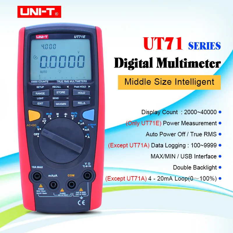 

Цифровой мультиметр UNI-T UT71A UT71B UT71C UT71D UT71E, среднеквадратичный измеритель переменного/постоянного тока, вольт, амперы, Ом, емкость, тестер температуры, подсветка