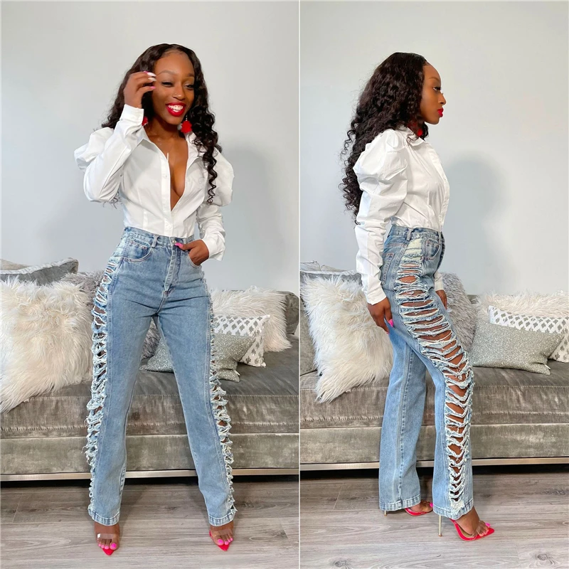 Sexy Ripped Light Blue Slim Jeans for Women 2021 Plus Size Fashion Casual Hole Cotton Denim Pants Streetwear Women Jeans Ddlg
Sexy Ripped Light Blue Slim Jeans for Women 2021 Plus Size Fashion Casual Hole Cotton Denim Pants Streetwear Women Jeans Ddlg