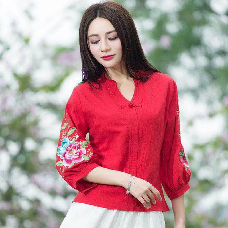 Chinese Style Spring Summer Causal Women Vintage V Neck Embroidery Linen Top Blouse , Female Womens 4xl Blouses and Tops
Chinese Style Spring Summer Causal Women Vintage V Neck Embroidery Linen Top Blouse , Female Womens 4xl Blouses and Tops