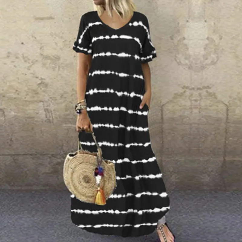 Casual Women Striped Print Long Dress Summer Short Sleeve Loose Dresses Ladies V-neck Beach Dress VestidosLoose
Casual Women Striped Print Long Dress Summer Short Sleeve Loose Dresses Ladies V-neck Beach Dress VestidosLoose