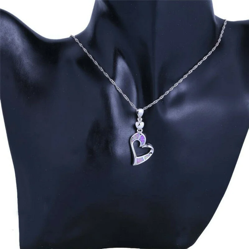 Exquisite Silver Purple Simulated Opal Inlay Sideways Heart Pendant Necklace
Exquisite Silver Purple Simulated Opal Inlay Sideways Heart Pendant Necklace