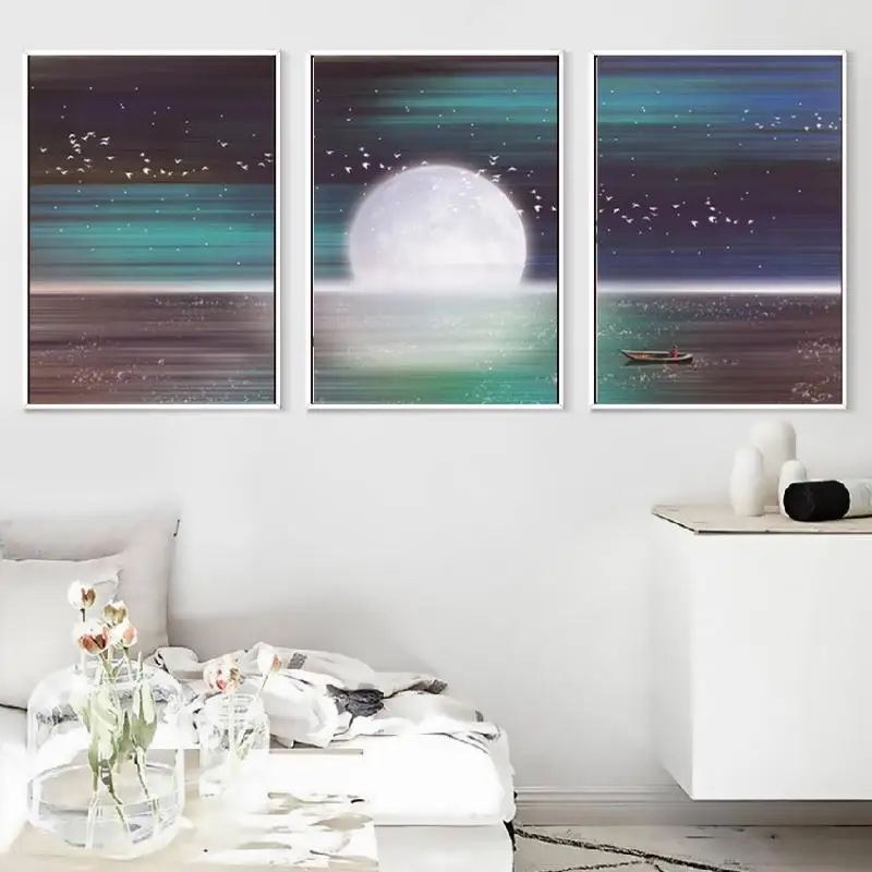 Modern Custom Abstract Vast Expanse Sea Moon Starry Sky Small Boat Beautiful Decoration Home Frameless Canvas Printing Poster
Modern Custom Abstract Vast Expanse Sea Moon Starry Sky Small Boat Beautiful Decoration Home Frameless Canvas Printing Poster