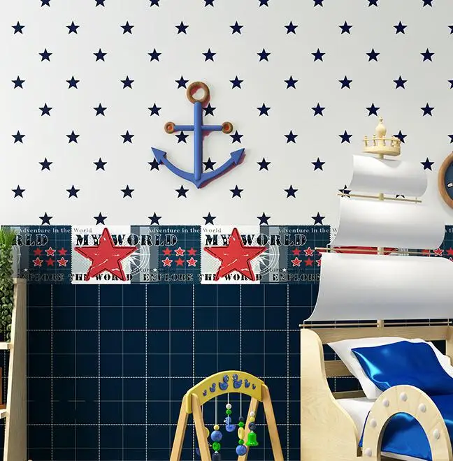 Mediterranean style children's room wallpaper boy cartoon bedroom world map stars blue lattice vertical stripes non-woven fabric
Mediterranean style children's room wallpaper boy cartoon bedroom world map stars blue lattice vertical stripes non-woven fabric