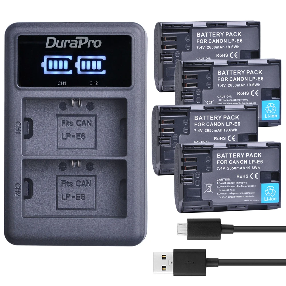 DuraPro 2650mAH LP-E6 LP-E6N Battery LP E6 E6N Bateria + LED Dual Charger For Canon EOS 5DS R 80D 70D 7D 6D 5D Mark ii ii 90D
DuraPro 2650mAH LP-E6 LP-E6N Battery LP E6 E6N Bateria + LED Dual Charger For Canon EOS 5DS R 80D 70D 7D 6D 5D Mark ii ii 90D
