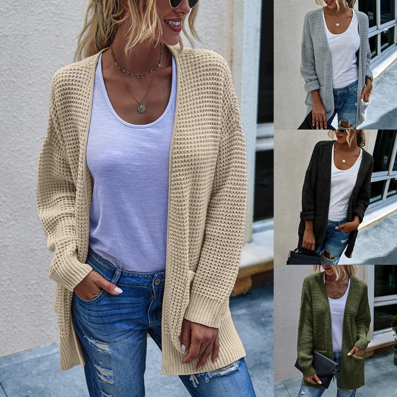 Свитер с длинным рукавом, кардиган, Женская Осенняя трикотажная верхняя одежда с открытой передней частью, 2020, однотонное повседневное Своб... 
Свитер с длинным рукавом, кардиган, Женская Осенняя трикотажная верхняя одежда с открытой передней частью, 2020, однотонное повседневное Своб...