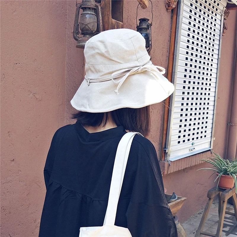 Women Summer Fisherman Hat Bucket Sun Hats With Bow Sunscreen Protection Korean Fashion Female Foldable Cap | Аксессуары для