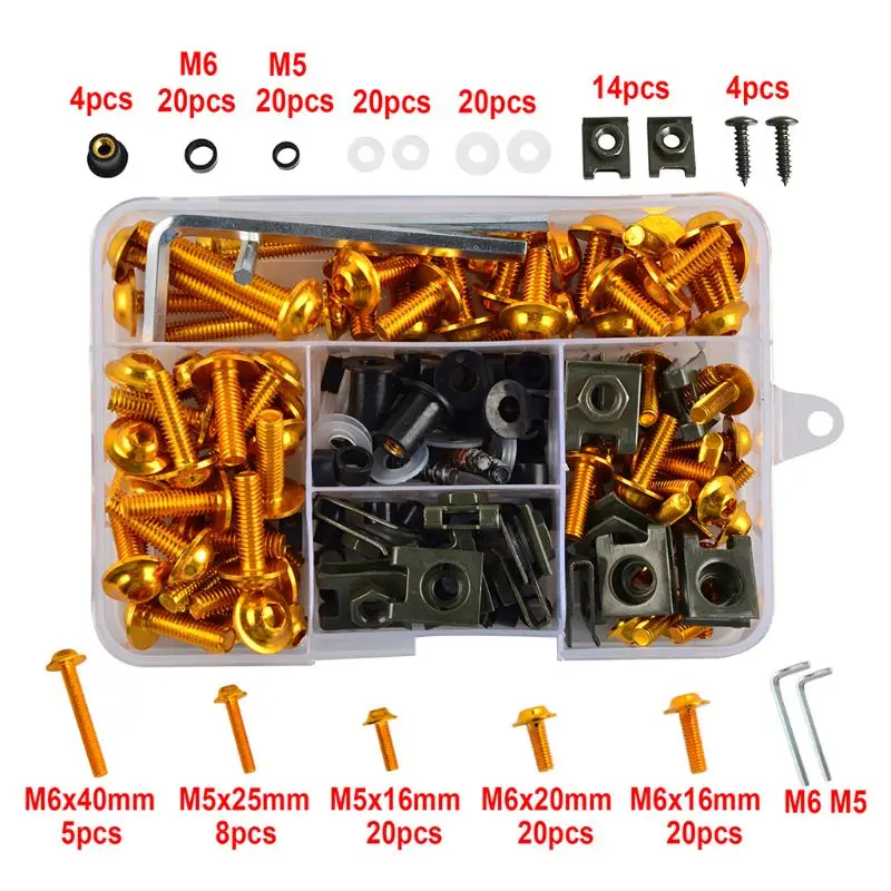 177PCS/Set CNC Alloy M6 M5 Fairing Bolts Kit Bodywork Screws Nut For Motorcycle 6 colors
177PCS/Set CNC Alloy M6 M5 Fairing Bolts Kit Bodywork Screws Nut For Motorcycle 6 colors