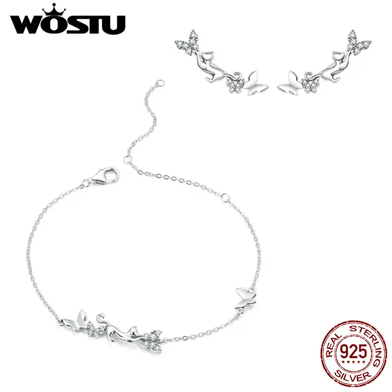 Женский ювелирный набор WOSTU, серьги-гвоздики и браслеты из настоящего серебра 925 пробы с котом и бабочками, роскошные ювелирные изделия S215
Женский ювелирный набор WOSTU, серьги-гвоздики и браслеты из настоящего серебра 925 пробы с котом и бабочками, роскошные ювелирные изделия S215