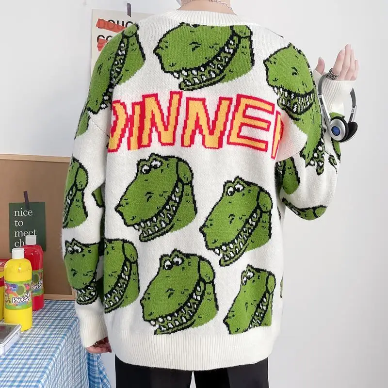 2021 Autumn Winter Korean Hip-Hop Dinosaur Knit Sweater Men High Street Fashion Loose O- Neck Thickens Pullover Lovers Outfit
2021 Autumn Winter Korean Hip-Hop Dinosaur Knit Sweater Men High Street Fashion Loose O- Neck Thickens Pullover Lovers Outfit