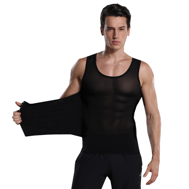 

HaleyChan Men Power Net Body Shaper Slimming Vest Chest Compression Shirt Tight Undershirt To Hide Gynecomastia Moobs Tank Top