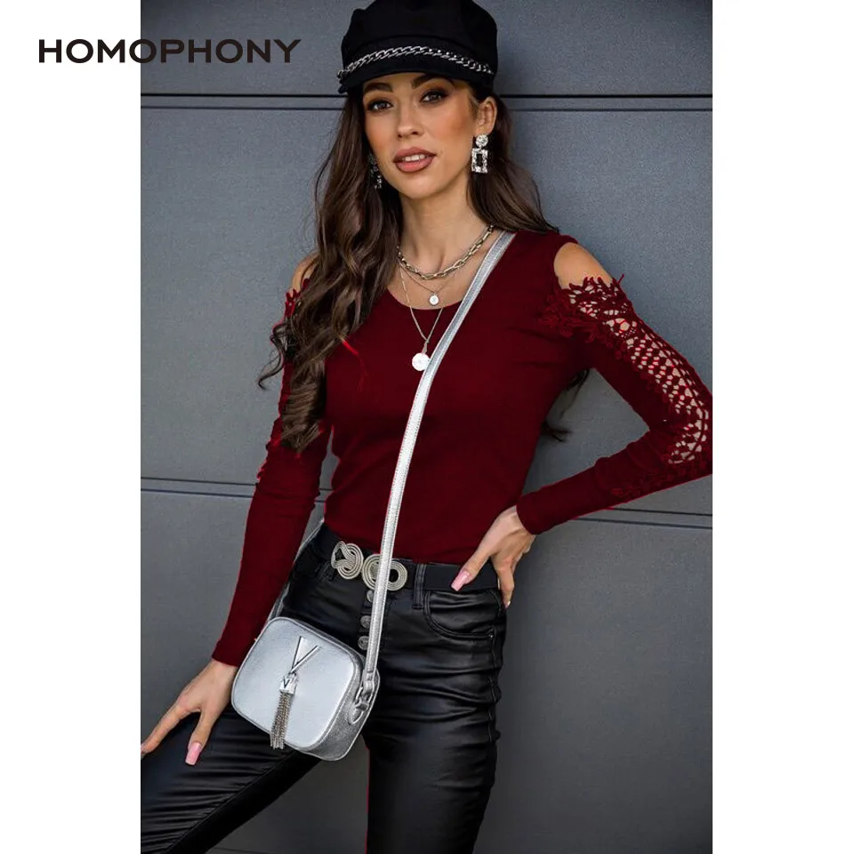 Женские футболки Homophony, топы на осень и зиму, футболка без бретелек, кружевные топы, женская футболка с длинным рукавом 2021, кружевная футболк... 
Женские футболки Homophony, топы на осень и зиму, футболка без бретелек, кружевные топы, женская футболка с длинным рукавом 2021, кружевная футболк...
