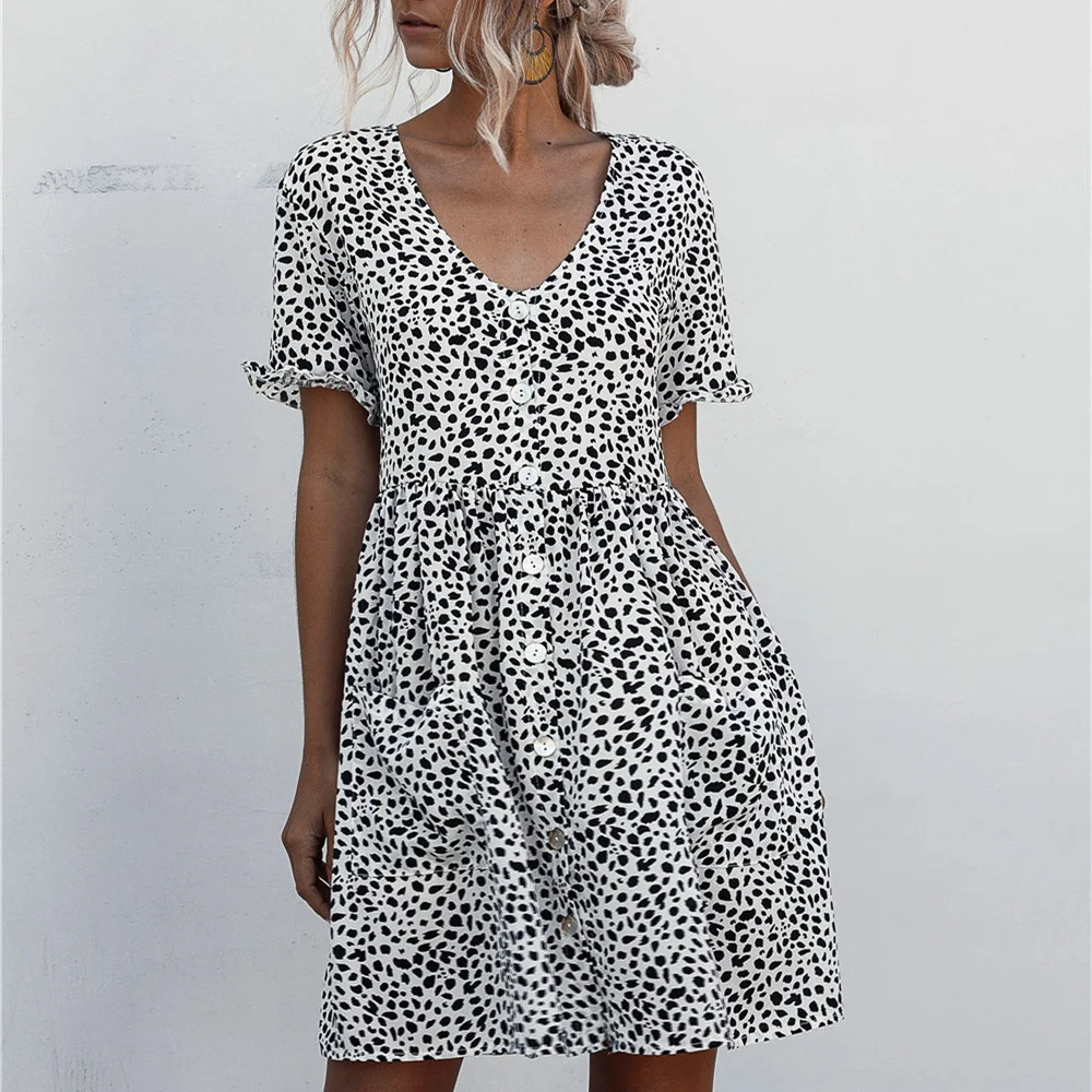 Summer girl dot print beach dressed casual with in v mini dress ladies pocket button 2020 new holiday dresses
Summer girl dot print beach dressed casual with in v mini dress ladies pocket button 2020 new holiday dresses