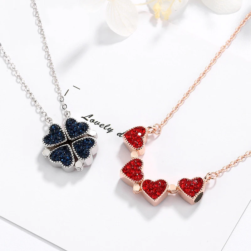 S925 Silver heart-shaped four-leaf clover convertible necklace red and blue heart folding clavicular chain wedding
S925 Silver heart-shaped four-leaf clover convertible necklace red and blue heart folding clavicular chain wedding