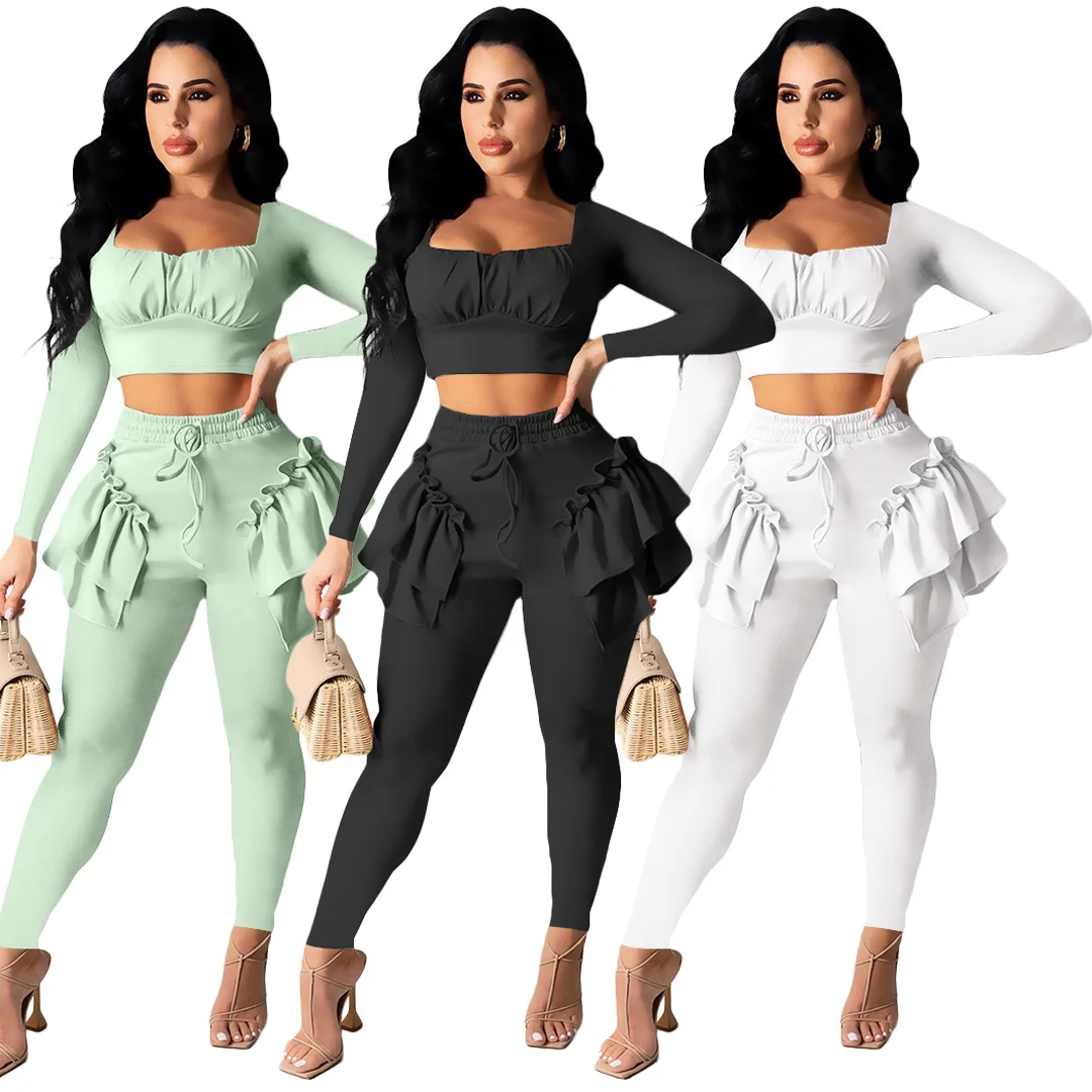 Casual Two-Piece Pants Set Women 2021 Autumn Solid Square Neck Long Sleeves Cropped Tops Skinny Ruffles Bodycon Outfits S-2XL
Casual Two-Piece Pants Set Women 2021 Autumn Solid Square Neck Long Sleeves Cropped Tops Skinny Ruffles Bodycon Outfits S-2XL