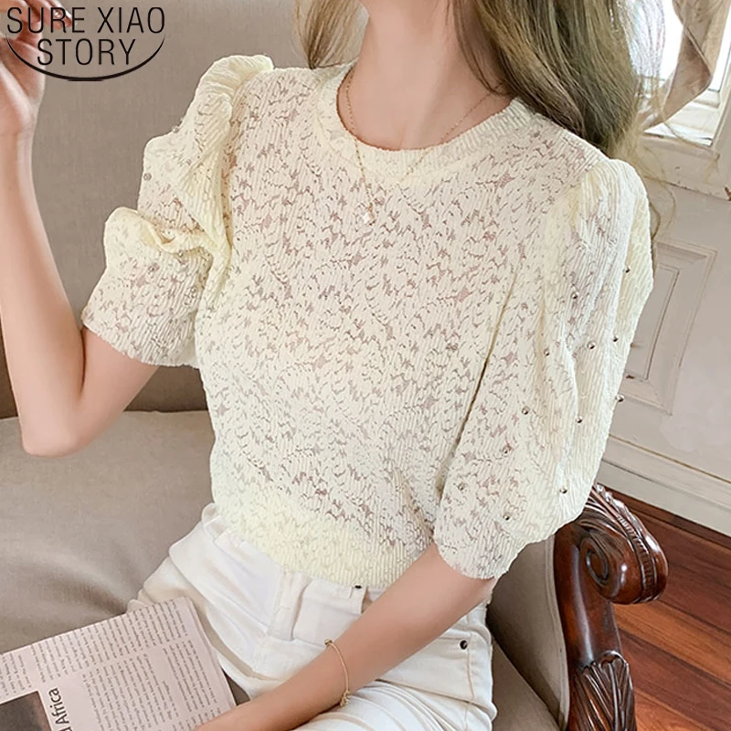 Blouses Summer 2022 Fashion Lace Blouse Women Korean Clothing Puff Sleeves Shirt Short Sleeve Beading Clothes Tops Blusas 13830
Blouses Summer 2022 Fashion Lace Blouse Women Korean Clothing Puff Sleeves Shirt Short Sleeve Beading Clothes Tops Blusas 13830