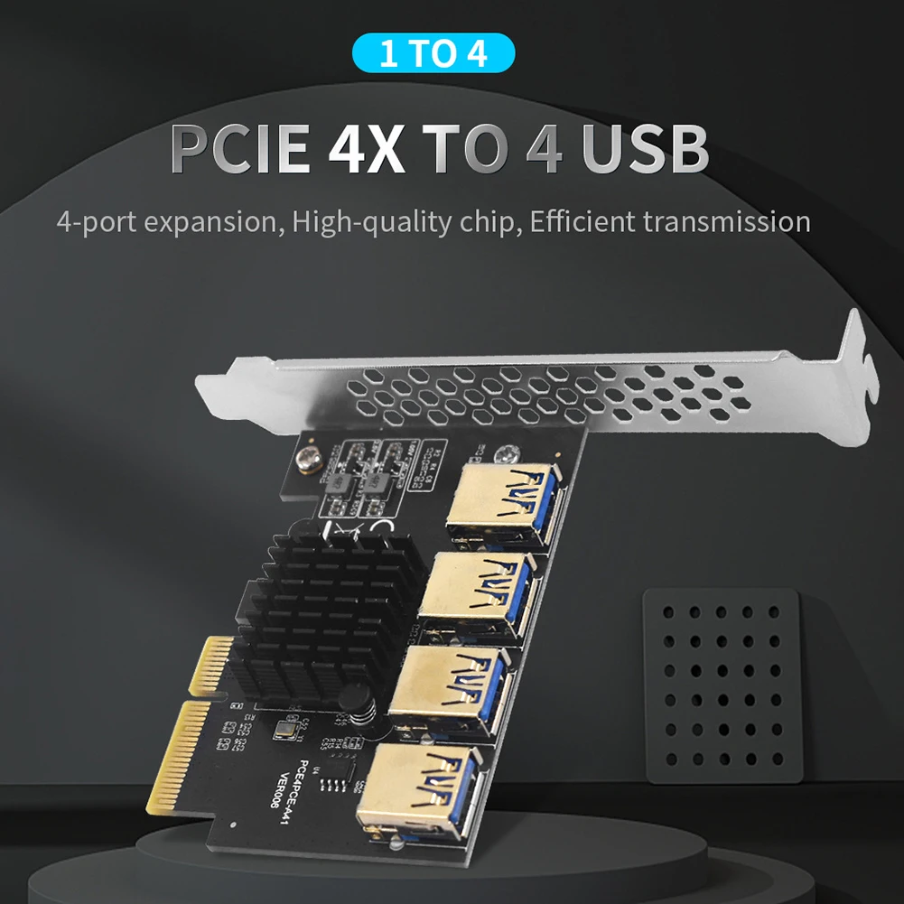 NEW PCIE 1 to 4 Mining Connectors PCIE 4X to 4 USB PCIE Express x16 Riser Expansion Card PCI Express Multiplier USB3.0
NEW PCIE 1 to 4 Mining Connectors PCIE 4X to 4 USB PCIE Express x16 Riser Expansion Card PCI Express Multiplier USB3.0