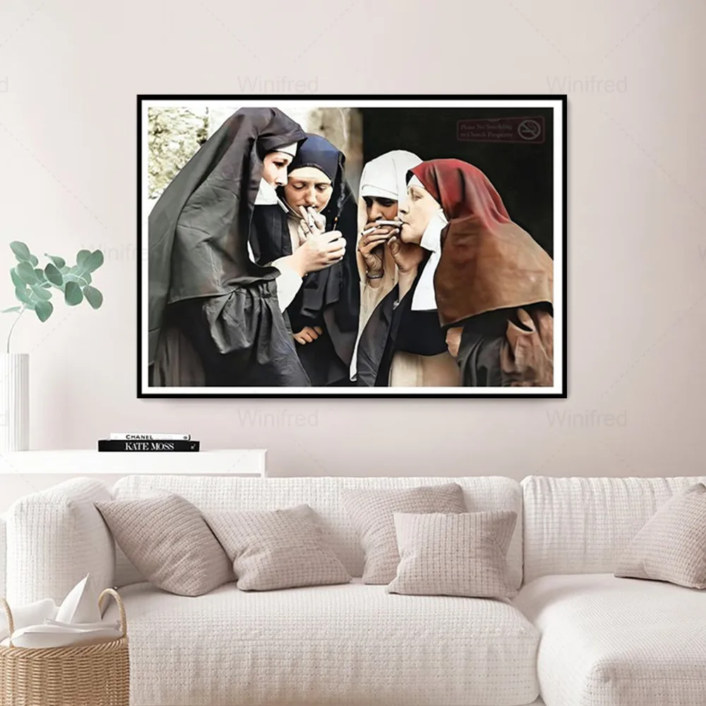 Smoking Nun Print Vintage Photo Black and White Poster Cigarette Funny Wall Art Canvas Painting Room Home Decor Color Picture
Smoking Nun Print Vintage Photo Black and White Poster Cigarette Funny Wall Art Canvas Painting Room Home Decor Color Picture