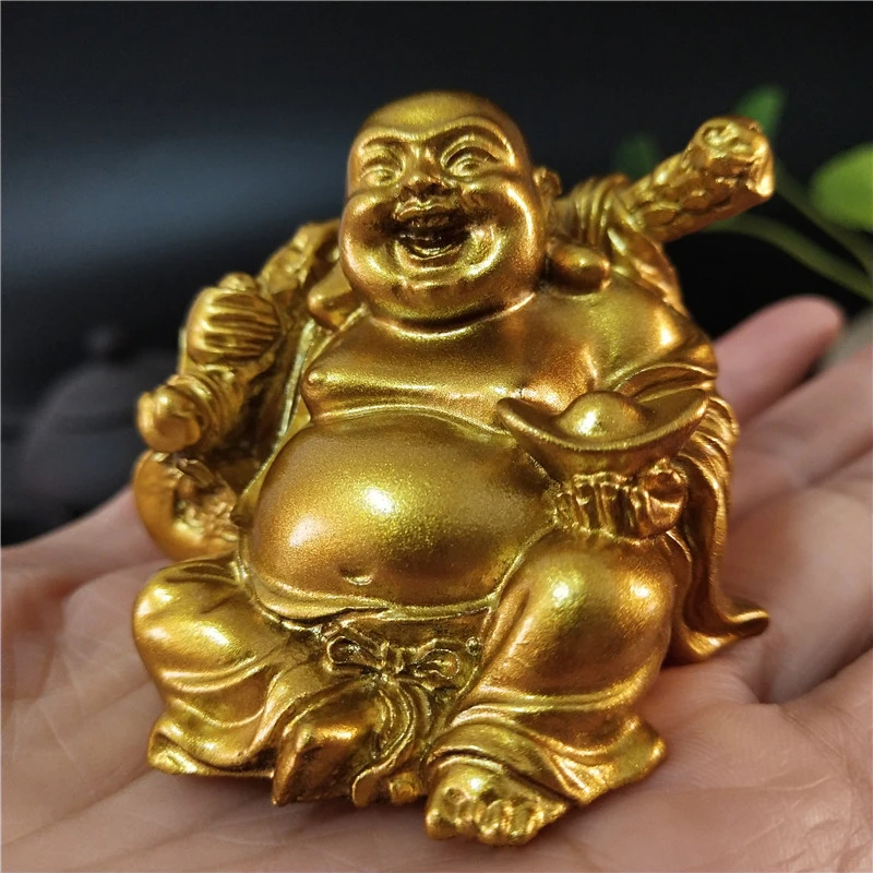 Золотая Статуя Будды со смехом китайская фэн шуй счастливые деньги статуэтки
