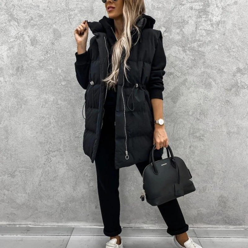 Elegant Stand Collar Drawstring Winter Solid Coat Autumn Women Cotton Vest Jacket Fashion Sleeveless Pockets Zip Loose Outerwear
Elegant Stand Collar Drawstring Winter Solid Coat Autumn Women Cotton Vest Jacket Fashion Sleeveless Pockets Zip Loose Outerwear