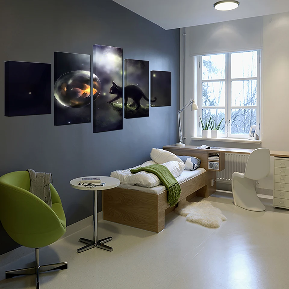 Modern HD Prints Wall Art Canvas Pictures 5 Pieces Abstract Fish Black Cat Bubbles Goldfish Painting Home Decor Poster Framework
Modern HD Prints Wall Art Canvas Pictures 5 Pieces Abstract Fish Black Cat Bubbles Goldfish Painting Home Decor Poster Framework