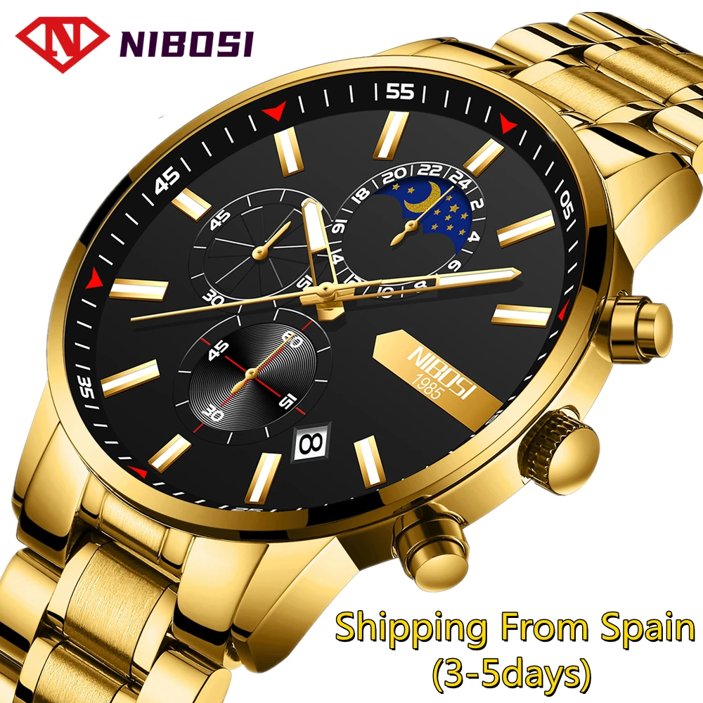 

Мужские часы NIBOSI 2021, новые золотые роскошные популярные часы, мужские водонепроницаемые светящиеся кварцевые часы с автоматической датой, ...