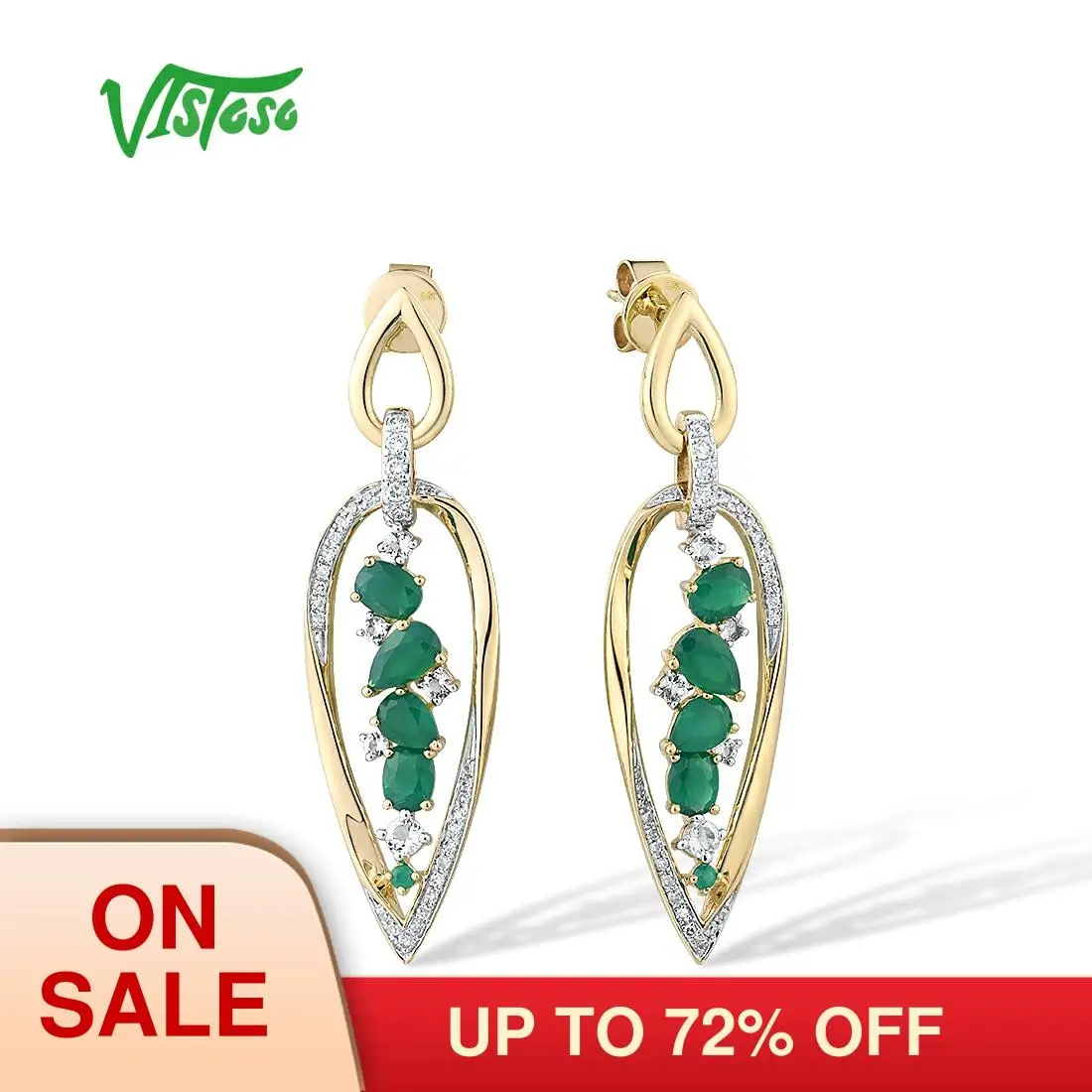 VISTOSO Pure 9K 375 Yellow Gold Earrings For Women Shiny Diamond Green Gemstone Dangle Earrings Anniversary Gifts Fine Jewelry
VISTOSO Pure 9K 375 Yellow Gold Earrings For Women Shiny Diamond Green Gemstone Dangle Earrings Anniversary Gifts Fine Jewelry